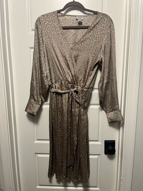 Alexa B Taupe Long Sleeve Wrap Dress with Tie Waist